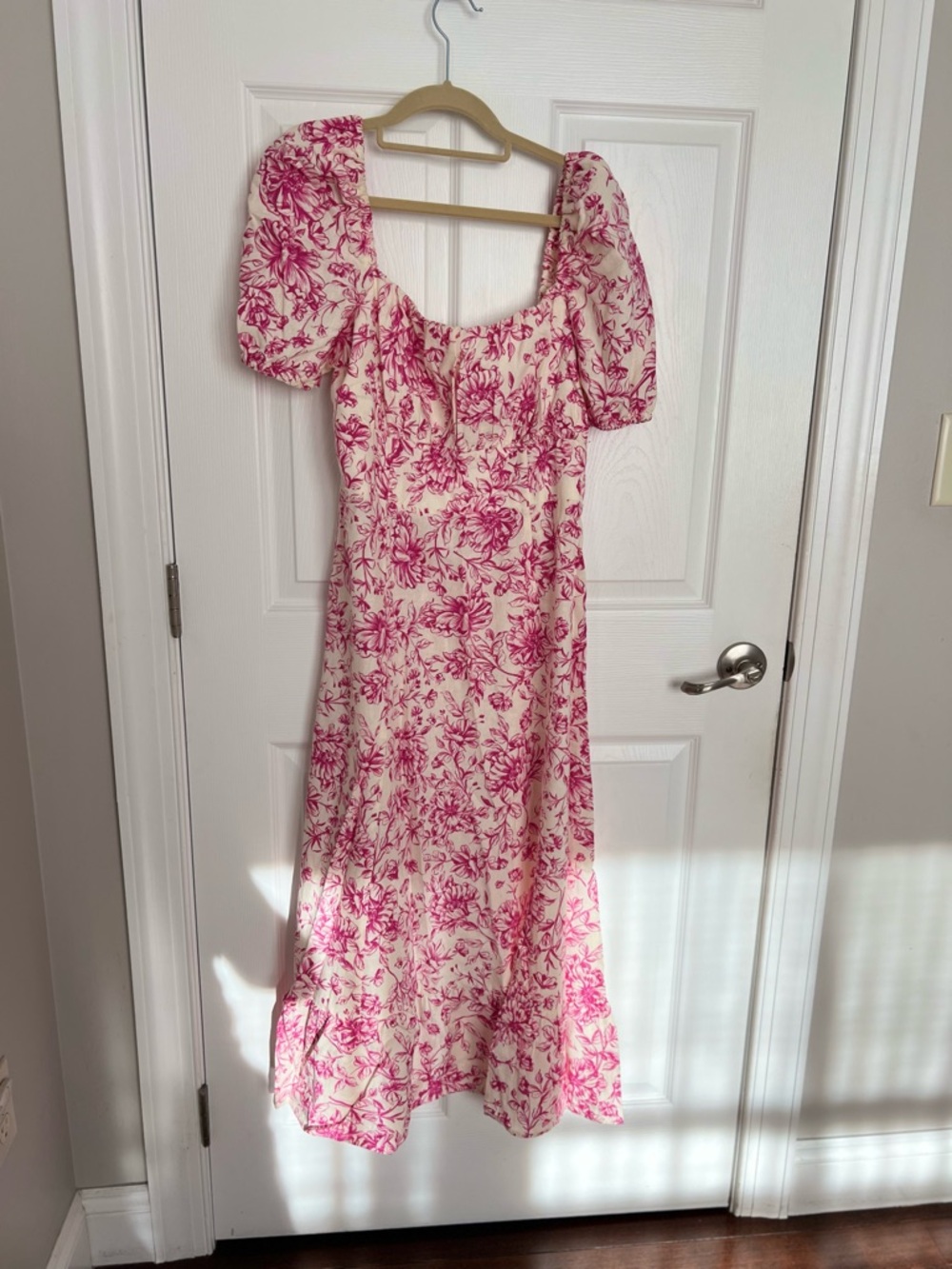 London Times Pink Floral Maxi Dress with Puff Sleeves